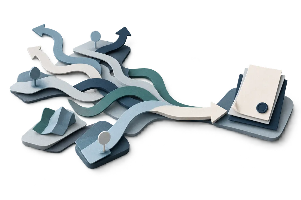 Several uncertain routes converging into one clear documented path